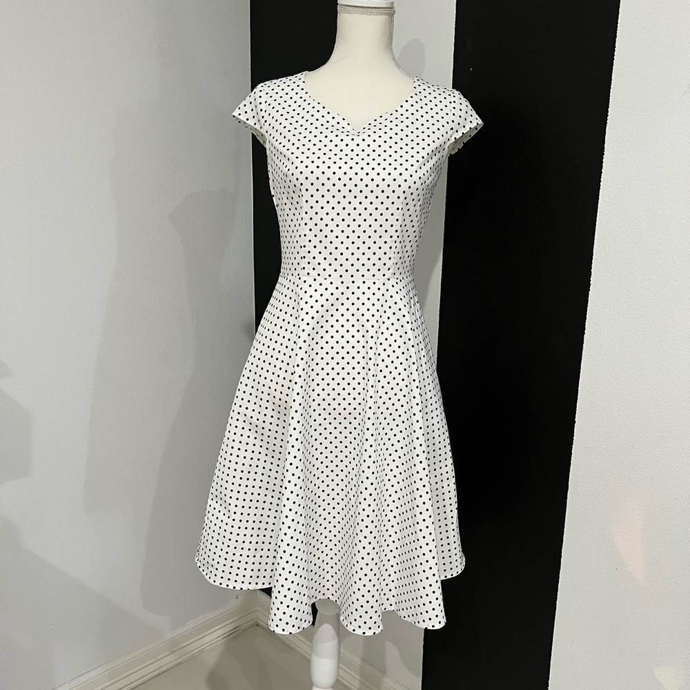 Zella White Midi Dress with Black Dots - Picture 1 of 15
